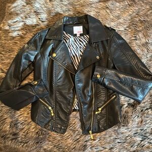 BONGO Black Leather Jacket with Gold Accents